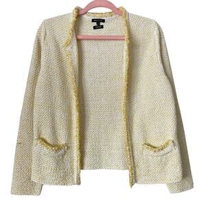 Massimo Dutti Cardigan Womens Large Yellow Tweed Italian Yarn Preppy Academia